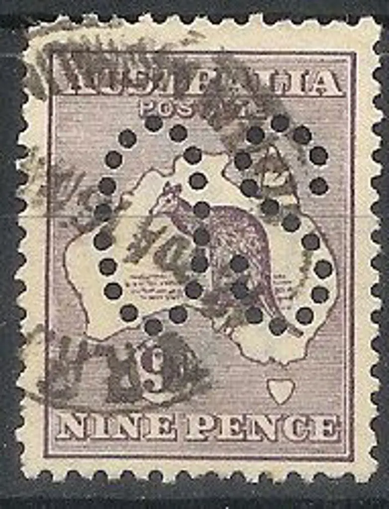 1913 9d violet kangaroo perfined large OS. Good ... Image 1++