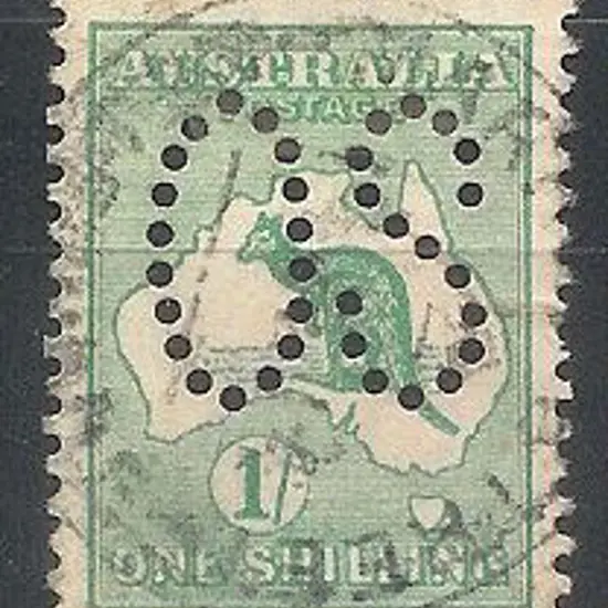 1913 1/- emerald kangaroo perfined large OS. F/U ...