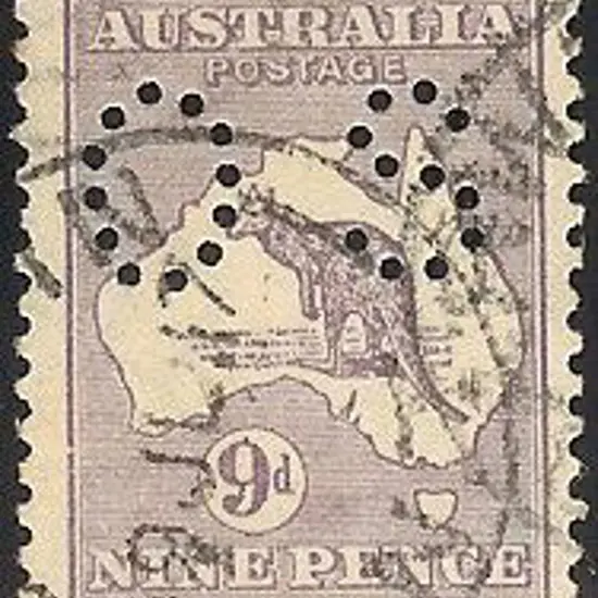 1915 9d violet perfined small OS. Good to F/U used ...
