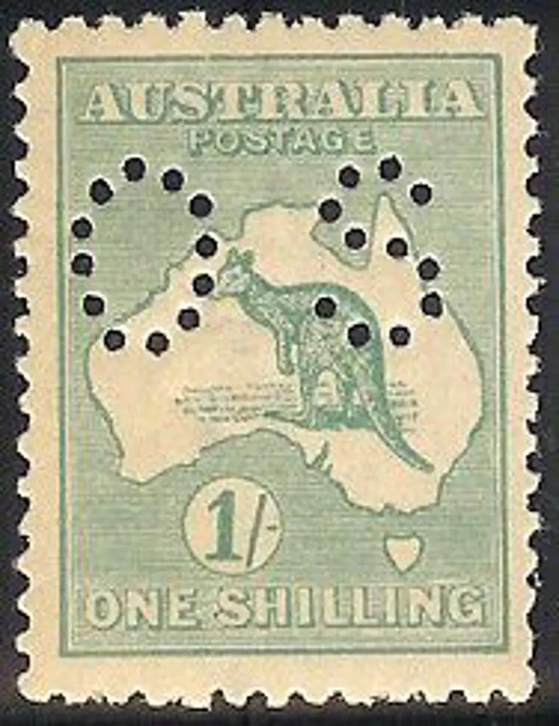 1915 1/- emerald kangaroo perfined OS. Well ... Image 1++