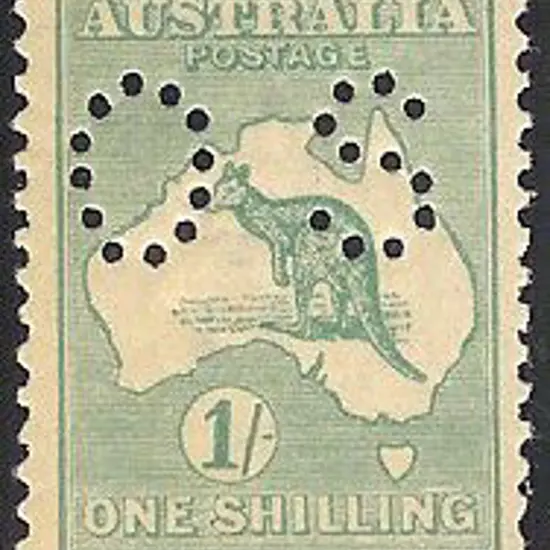 1915 1/- emerald kangaroo perfined OS. Well ...