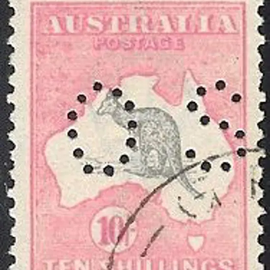 1915 10/- grey & pink kangaroo perfined OS. ...