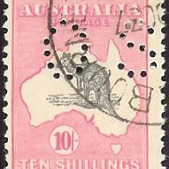 1917 10/- grey & pink kangaroo, perforated OS & ...