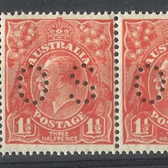 1926 1½d scarlet KGV perfined OS. Marginal pair ...