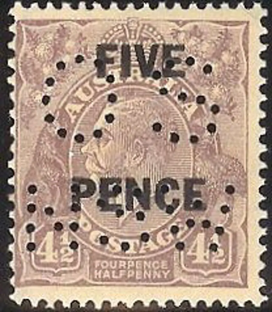 1930 5d on 4½d KGV perfined OS/NSW centred to ... Image 1++