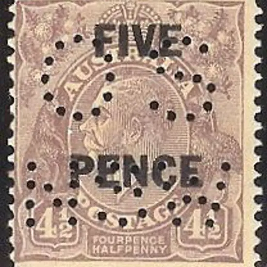 1930 5d on 4½d KGV perfined OS/NSW centred to ...