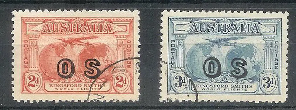 1931 2d & 3d Kingsford Smith with OS overprints. ... Image 1++