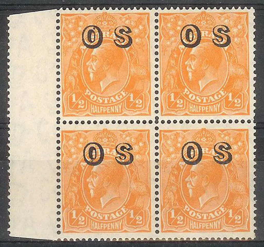 1931 ½d orange KGV marginal MUH block of 4, ... Image 1++