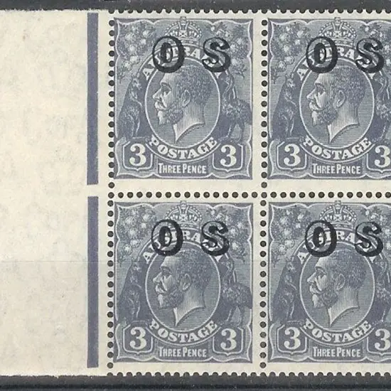 1931 3d blue KGV marginal MUH block of 4, centred ...