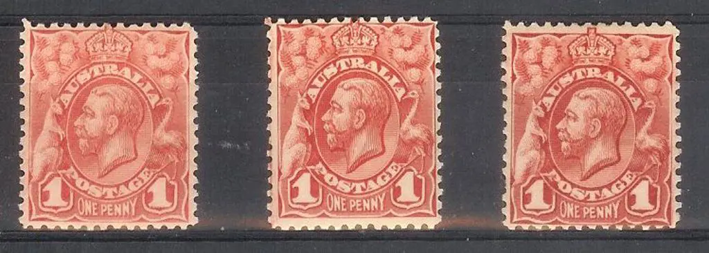 1914 1d red & pale rose-red engraved KGV. 3 shades ... Image 1++