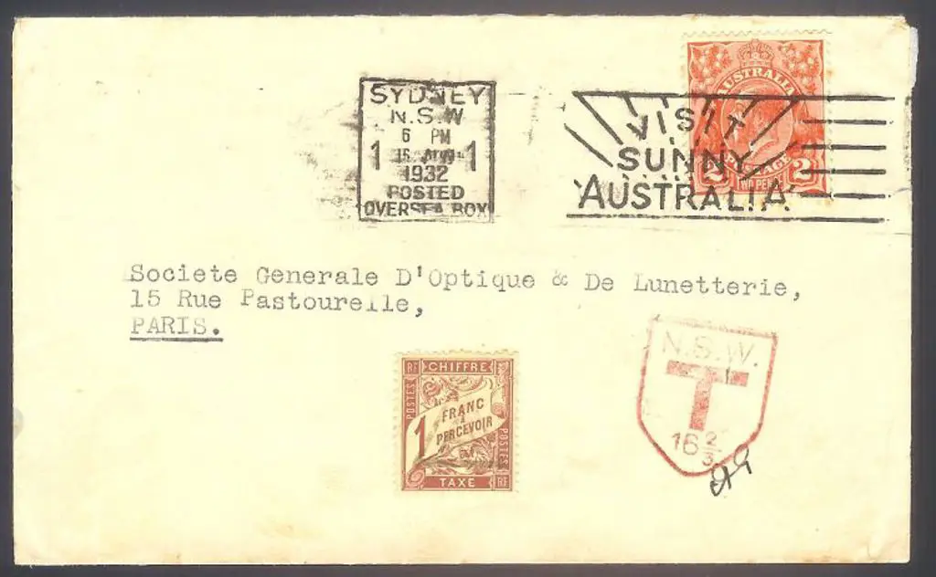 1932 (15th Aug) Taxed cover from Sydney to Paris ... Image 1++