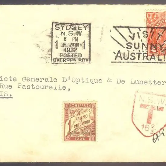 1932 (15th Aug) Taxed cover from Sydney to Paris ...