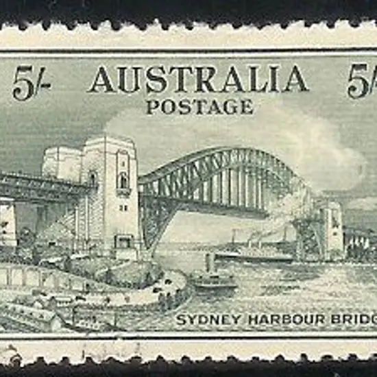 1932 5/- Sydney Harbour Bridge. Hinge thin does ...