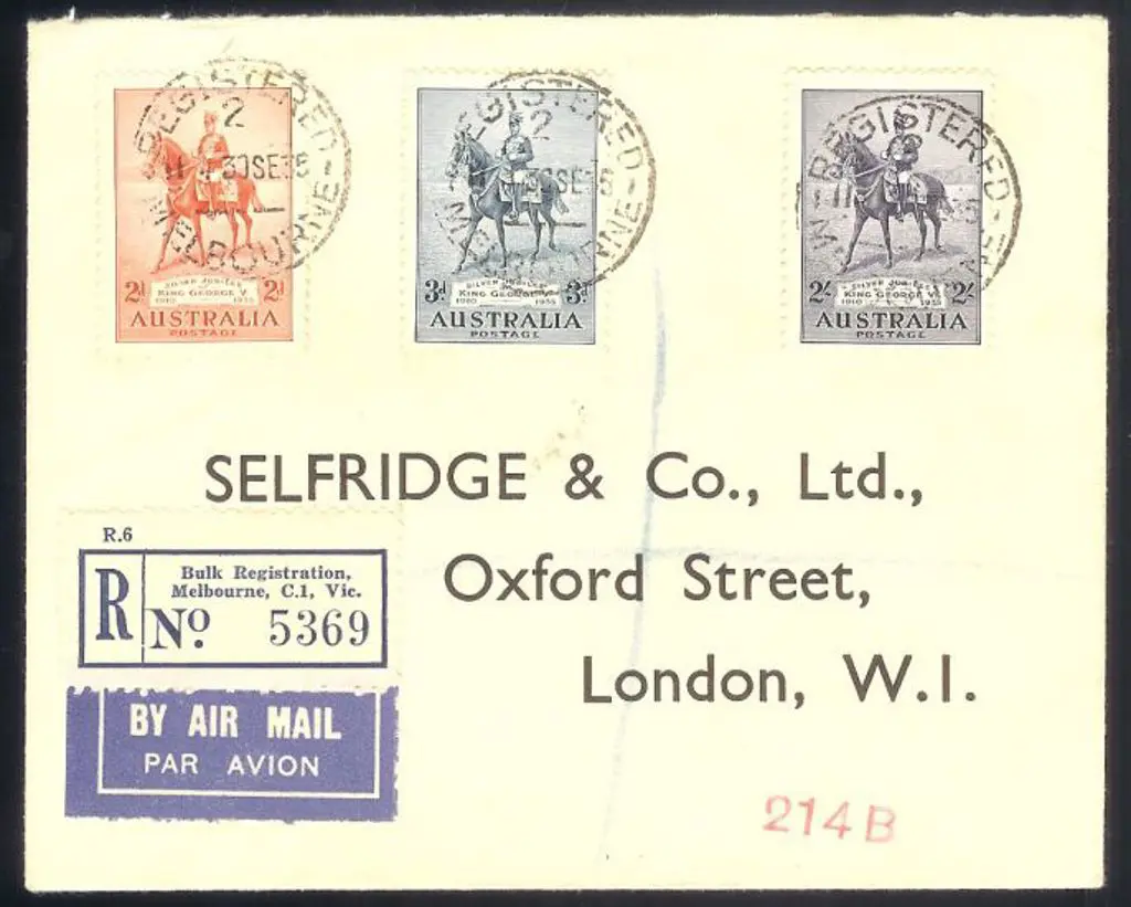 1935 Silver Jubilee set of 3 on airmail Registered ... Image 1++