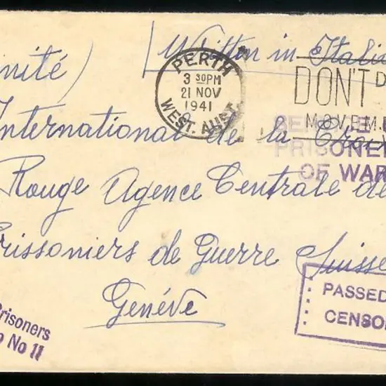 1941 (21st Nov) WWII POW stampless letter from ...