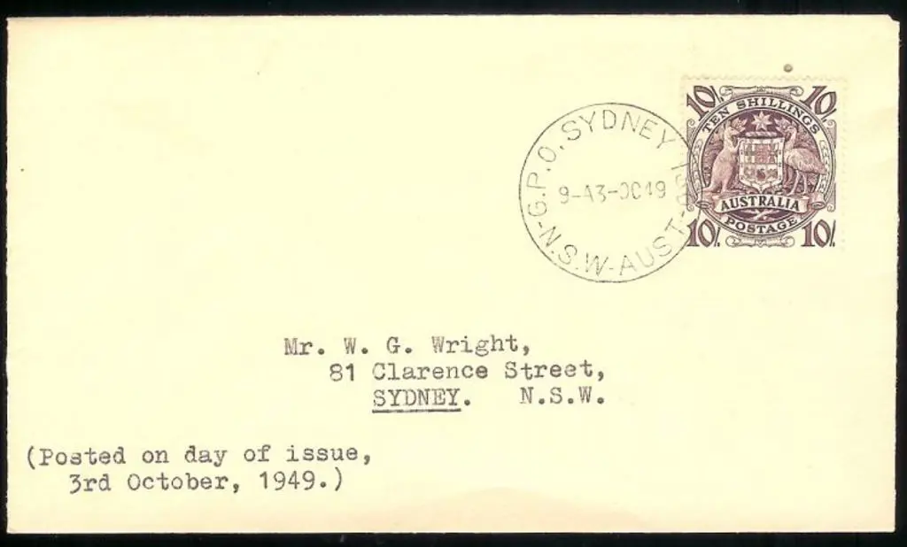 1949 (3rd Oct) 10/- Arms First Day Cover on plain ... Image 1++