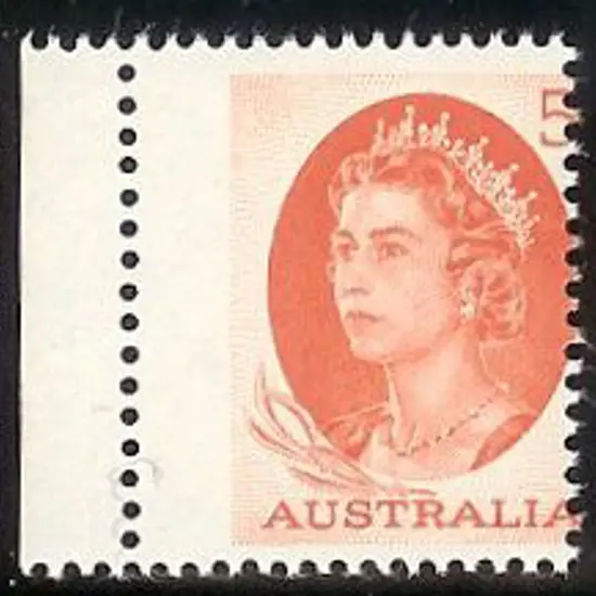 1965/66 5d red QEll with misplaced perfs & left ...