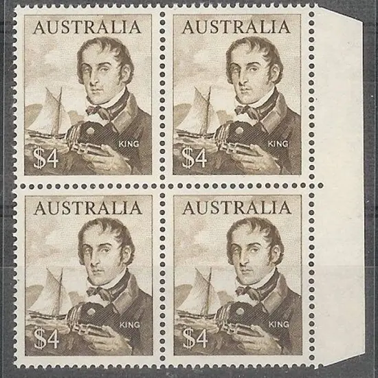1966 $4 King positional block of 4 with left ...