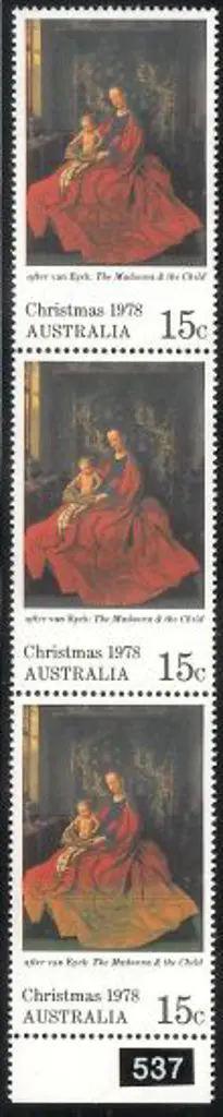 1978 15c Christmas vertical strip of 3 with the ... Image 1++