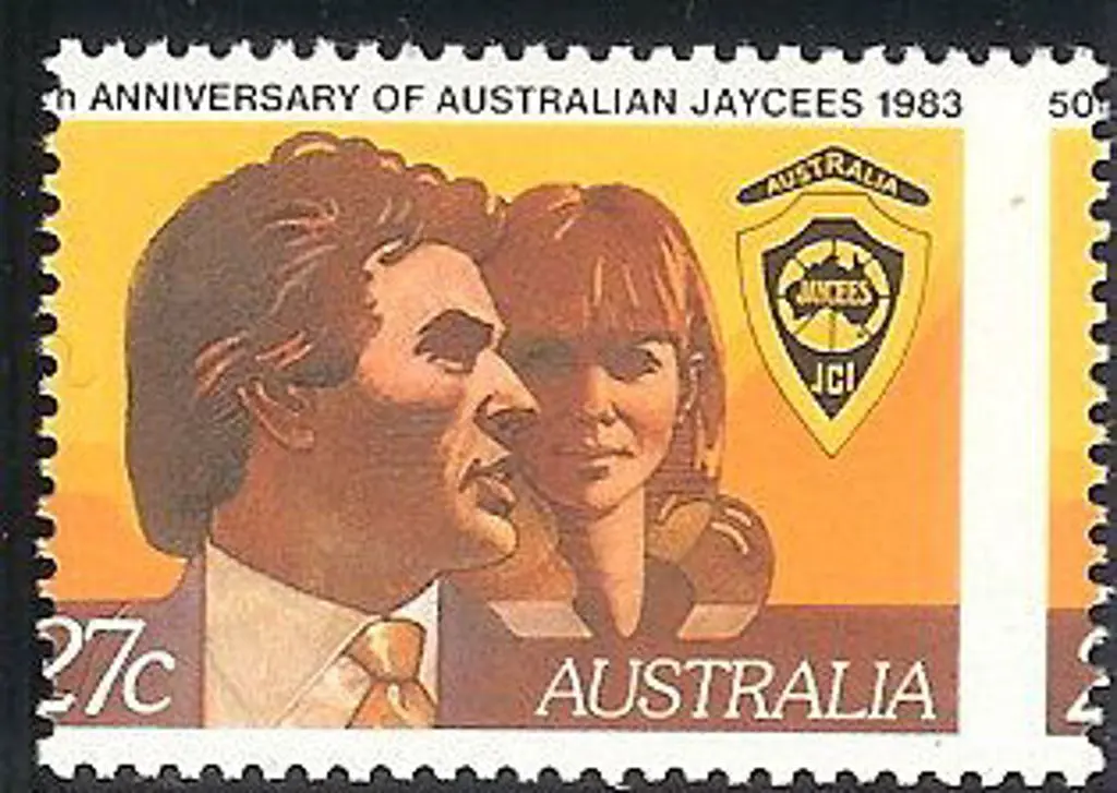 1983 27c Jaycees single misperforated with part of ... Image 1++