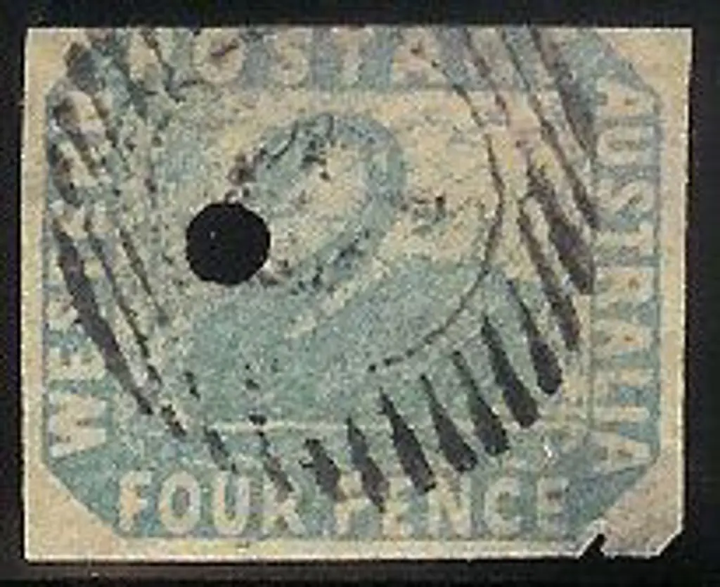 1854 4d pale blue swan F/U with commissariat 3mm ... Image 1++
