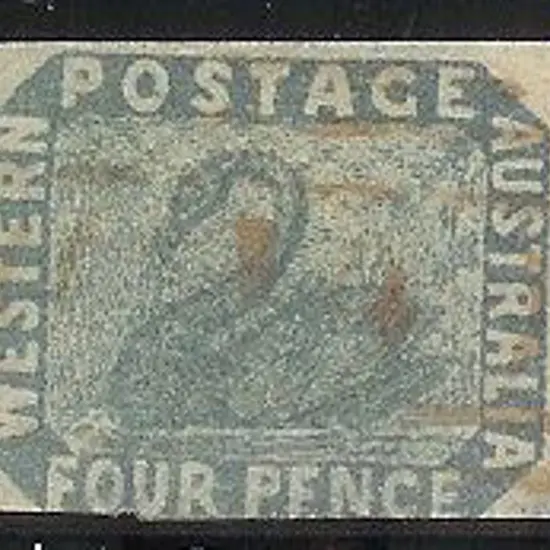 1854 4d slate-blue swan. Three large margins, ...