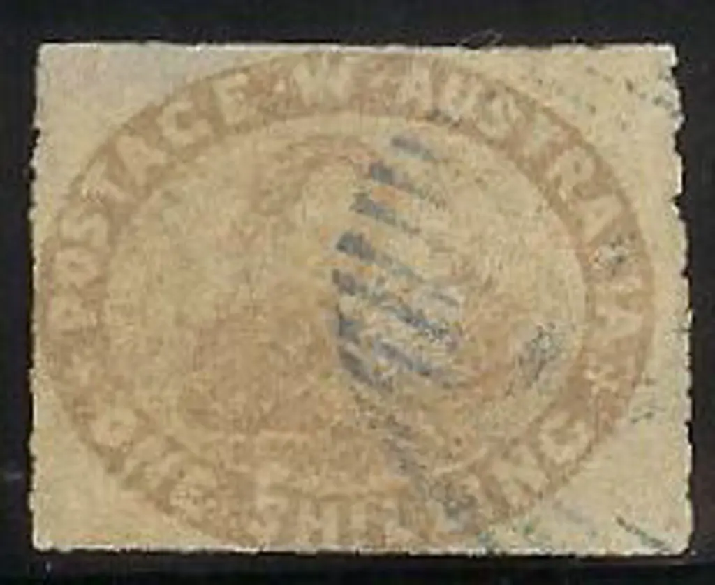 1855 1/- pale brown swan. F/U with blue 15 bar ... Image 1++
