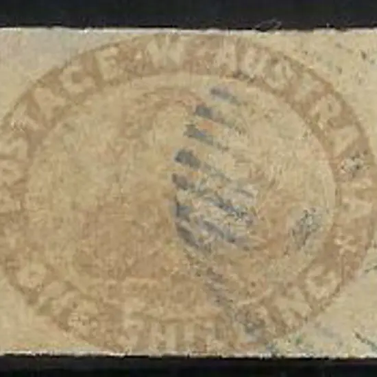 1855 1/- pale brown swan. F/U with blue 15 bar ...