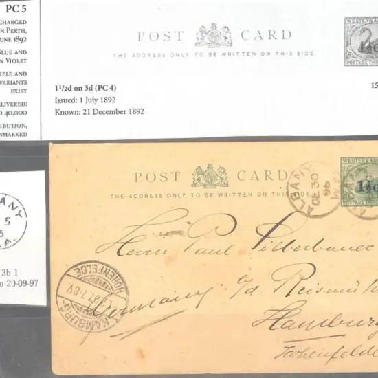 1896 (5th Sept) 3d green swan postcard with 1½d ...