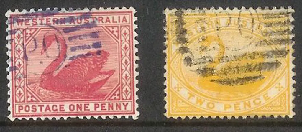 1898 1d carmine & 2d yellow swans W crown A wmk ... Image 1++