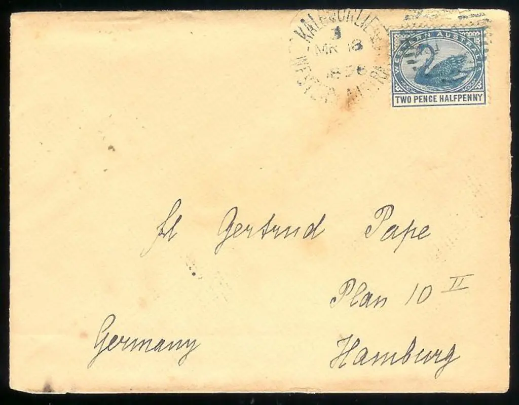1898 letter to Hamburg, Germany with 2½d blue swan ... Image 1++