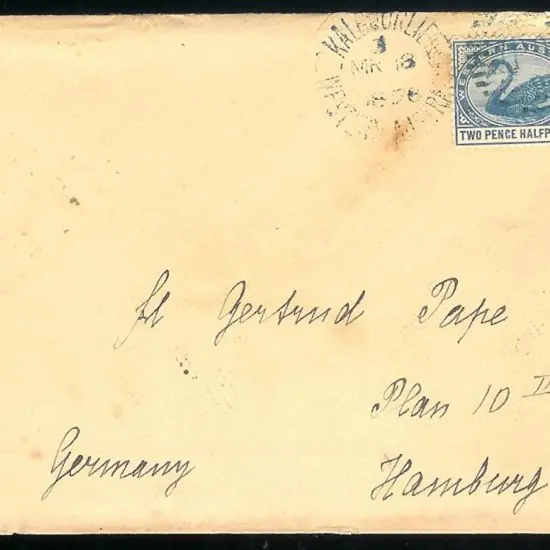 1898 letter to Hamburg, Germany with 2½d blue swan ...