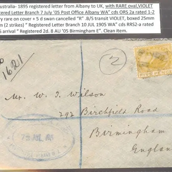 1905 (7th July) Registered letter from Albany to ...