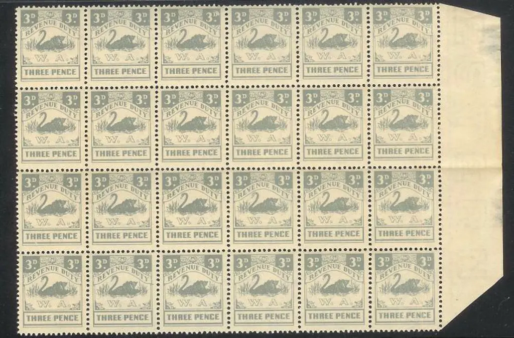 1951/63 3d grey swan Revenue Duty block of 24 with ... Image 1++
