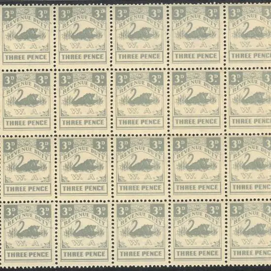 1951/63 3d grey swan Revenue Duty block of 24 with ...