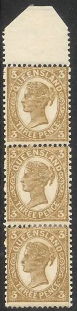 1907/11 3d brown vertical strip of 3 with ... Image 1++