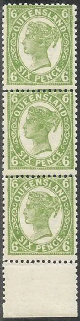 1907/11 6d green vertical strip of 3 different ... Image 1++