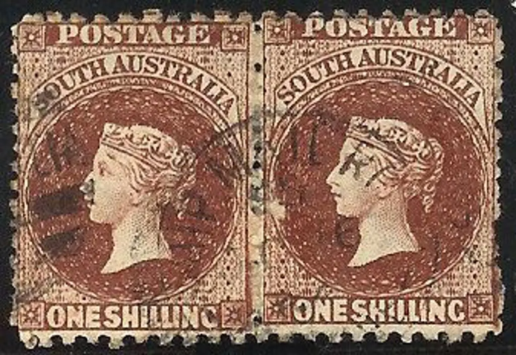 1870 1/- lake brown perf. 10 x 12½ pair with neat ... Image 1++