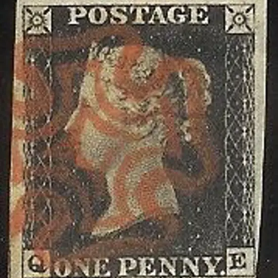 1840 1d black Plate 4. Cancelled by a bold red ...