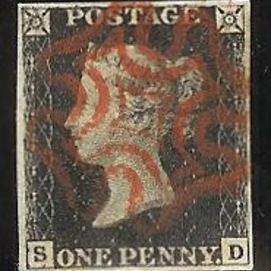 1840 1d black Plate 4. Cancelled by a full red ...