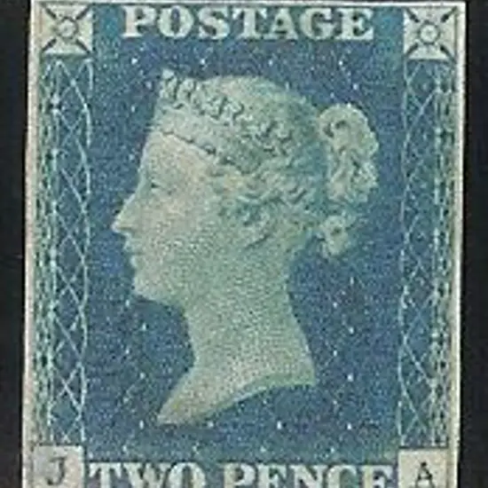1840 2d blue Plate 1. Lettered JA with close to ...