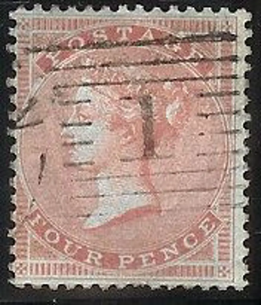 1856 4d carmine QV on glazed blue paper. Centred ... Image 1++
