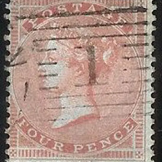 1856 4d carmine QV on glazed blue paper. Centred ...