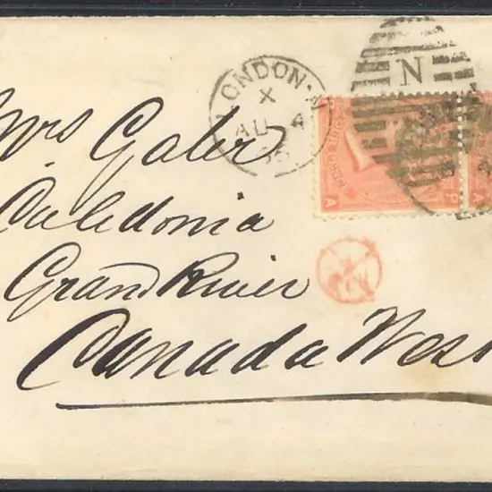 1865 4d vermilion Plate 8 pair on envelope ...