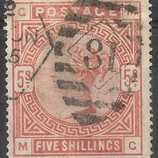 1883 5/- rose QV on white paper. Good used with ...