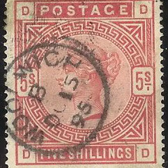 1883 5/- rose QV on white paper. F/U with neat  ...