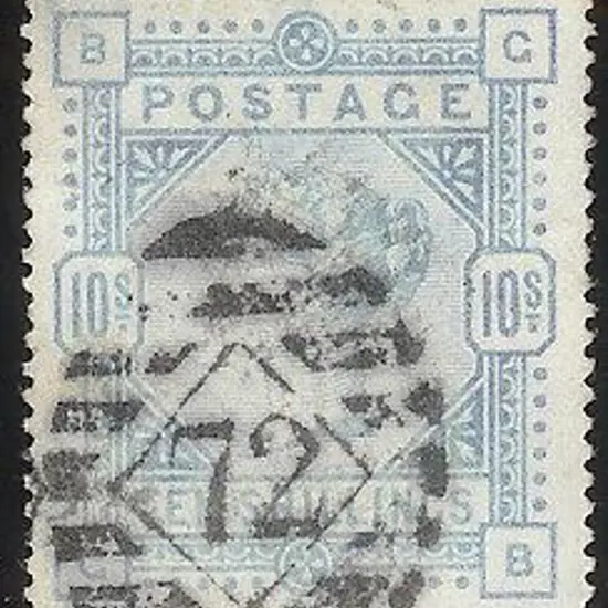 1883 10/- pale ultramarine QV on white paper. ...