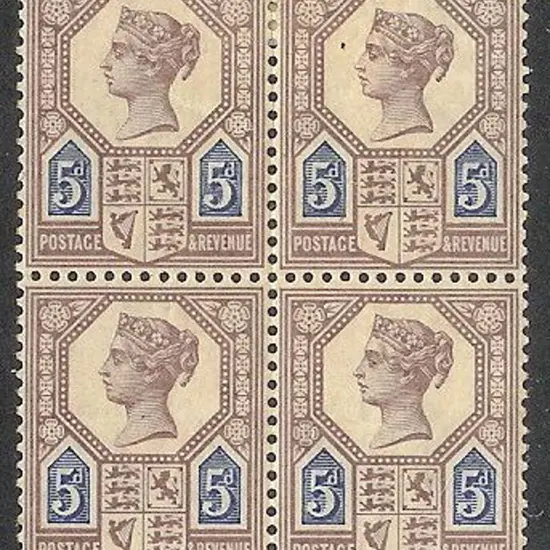 1888 5d Die II QV Jubilee block of 4, 2 MLH & 2 ...