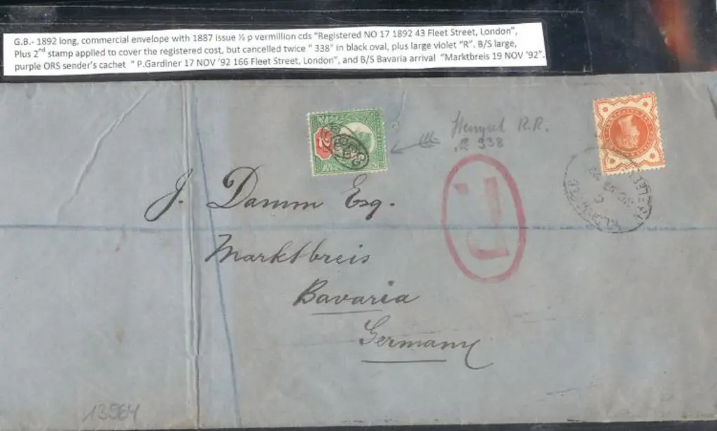 1892 (17th Nov) long envelope with ½d vermilion ... Image 1++