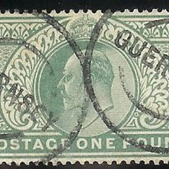 1902 £1 dull blue green KEVII. F/U with two neat ...